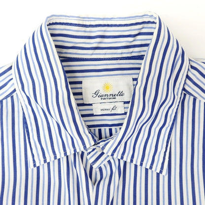 【中古】ジャンネット giannetto コットン ストライプ カジュアルシャツ ネイビーxホワイト【 36 】【 状態ランクC 】【 メンズ 】