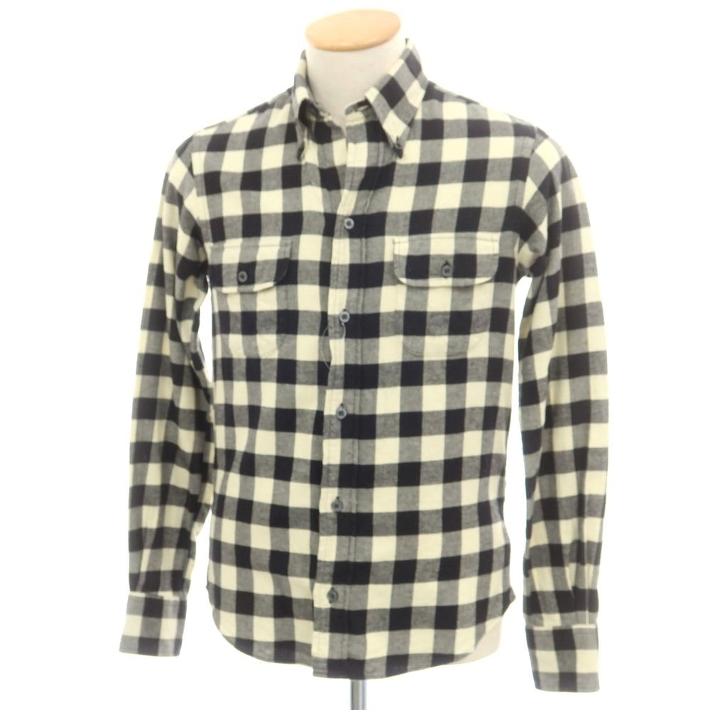 【中古】インディビジュアライズドシャツ INDIVIDUALIZED SHIRTS コットン ブロックチェック ボタンダウン カジュアルシャツ ブラックxアイボリー【 14 1/2-32 】【 状態ランクC 】【 メンズ 】