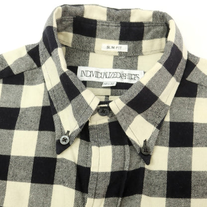 【中古】インディビジュアライズドシャツ INDIVIDUALIZED SHIRTS コットン ブロックチェック ボタンダウン カジュアルシャツ ブラックxアイボリー【 14 1/2-32 】【 状態ランクC 】【 メンズ 】