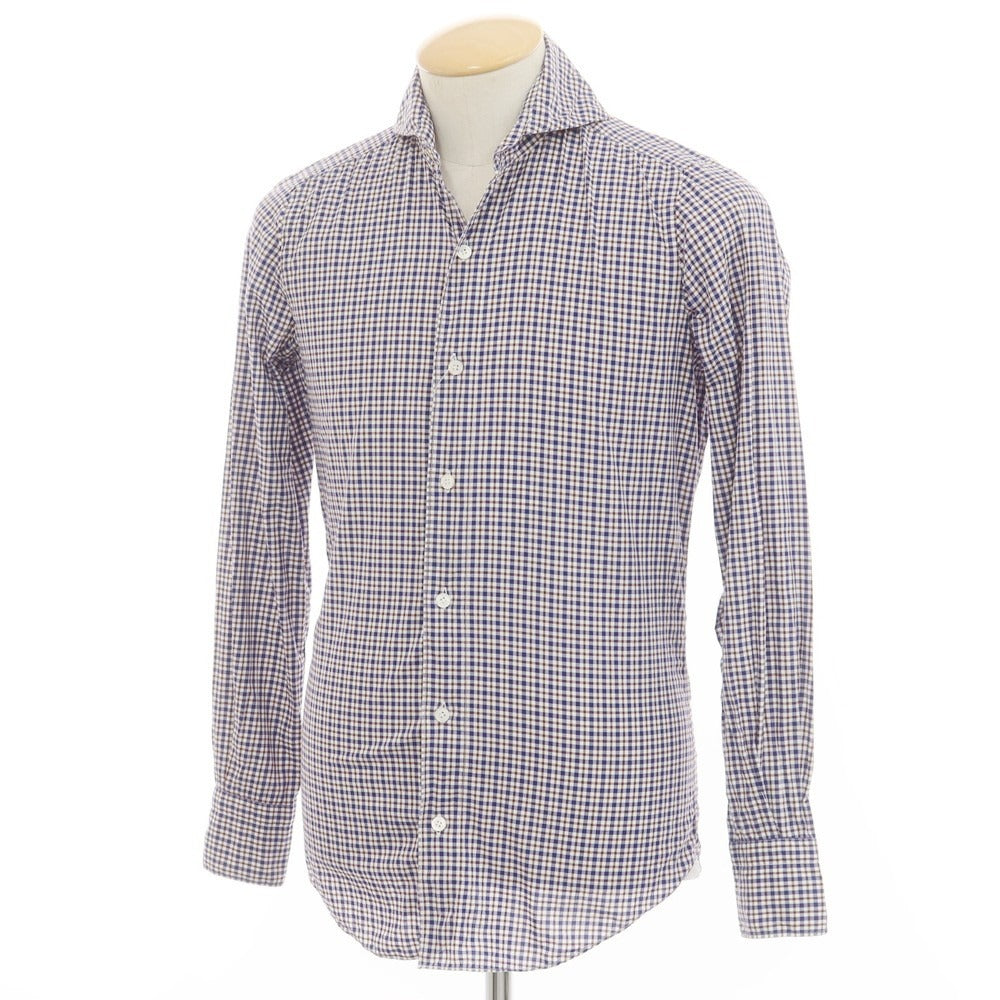 [Used] Finamore Cotton Check Casual Shirt Navy x Brown x White [36] [Condition Rank C] [Men&