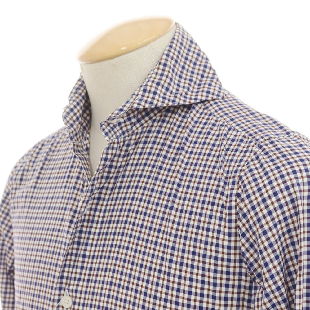 [Used] Finamore Cotton Check Casual Shirt Navy x Brown x White [36] [Condition Rank C] [Men&