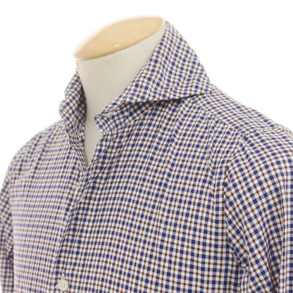 [Used] Finamore Cotton Check Casual Shirt Navy x Brown x White [36] [Condition Rank C] [Men&