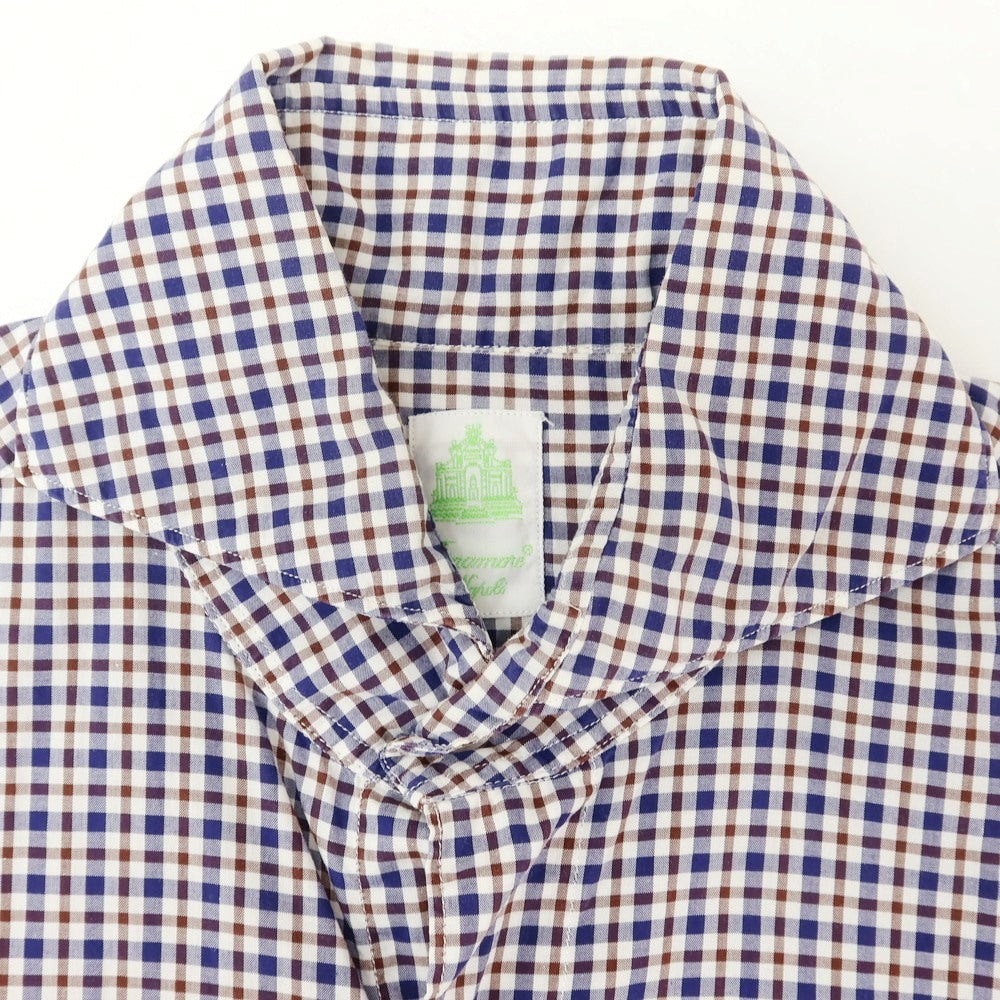[Used] Finamore Cotton Check Casual Shirt Navy x Brown x White [36] [Condition Rank C] [Men&