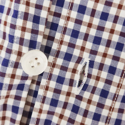 [Used] Finamore Cotton Check Casual Shirt Navy x Brown x White [36] [Condition Rank C] [Men&