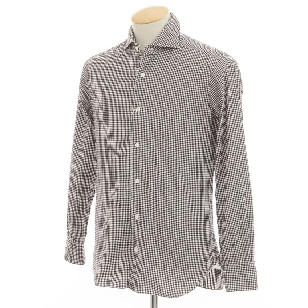 [Used] BARBA DANDY LIFE Cotton Check Casual Shirt Dark Brown x White [38] [Condition Rank C] [Men&