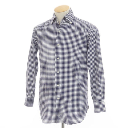 [Used] ORIAN Check Button-down Dress Shirt Navy x White [37] [Condition Rank C] [Men&
