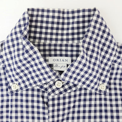 [Used] ORIAN Check Button-down Dress Shirt Navy x White [37] [Condition Rank C] [Men&