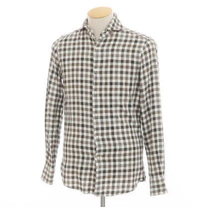 [Used] GUY ROVER Cotton flannel check casual shirt, khaki brown x white [XS] [Condition rank B] [Men&