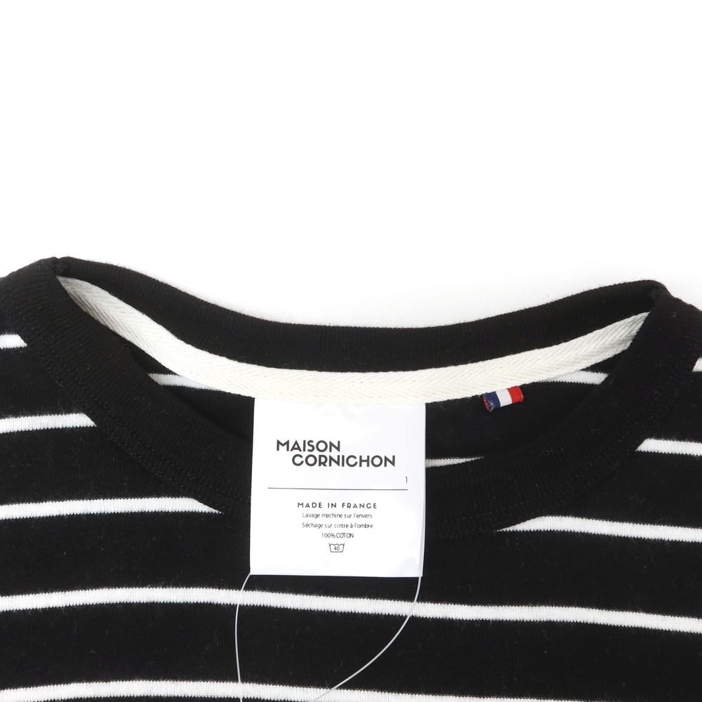 【中古】メゾン コルニション MAISON CORNICHON コットン ボーダー クルーネック 半袖Ｔシャツ ブラックxホワイト【 1 】【 状態ランクB 】【 メンズ 】 [APD]