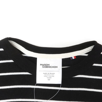 【中古】メゾン コルニション MAISON CORNICHON コットン ボーダー クルーネック 半袖Ｔシャツ ブラックxホワイト【 1 】【 状態ランクB 】【 メンズ 】 [APD]