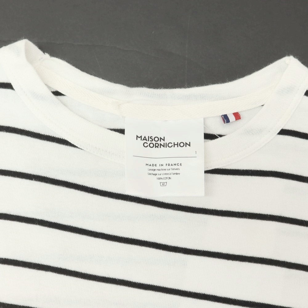 【中古】メゾン コルニション MAISON CORNICHON コットン ボーダー クルーネック 半袖Ｔシャツ ホワイトxブラック【 1 】【 状態ランクC 】【 メンズ 】 [APD]