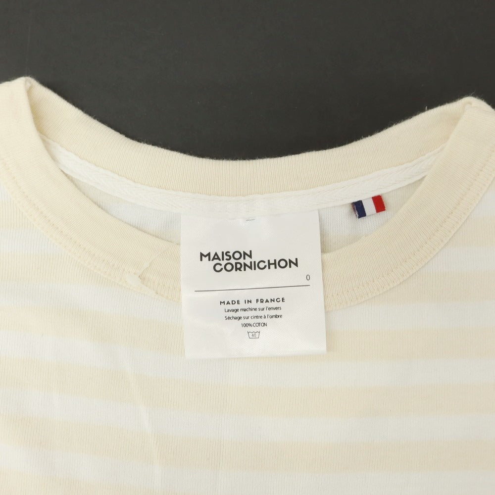 【中古】メゾン コルニション MAISON CORNICHON コットン ボーダー クルーネック 半袖Ｔシャツ ベージュxホワイト【 状態ランクB 】【 メンズ 】 [APD]
