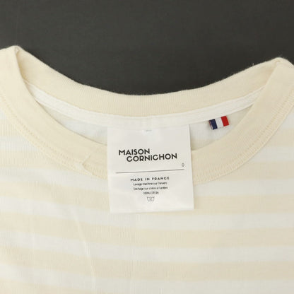 【中古】メゾン コルニション MAISON CORNICHON コットン ボーダー クルーネック 半袖Ｔシャツ ベージュxホワイト【 状態ランクB 】【 メンズ 】 [APD]