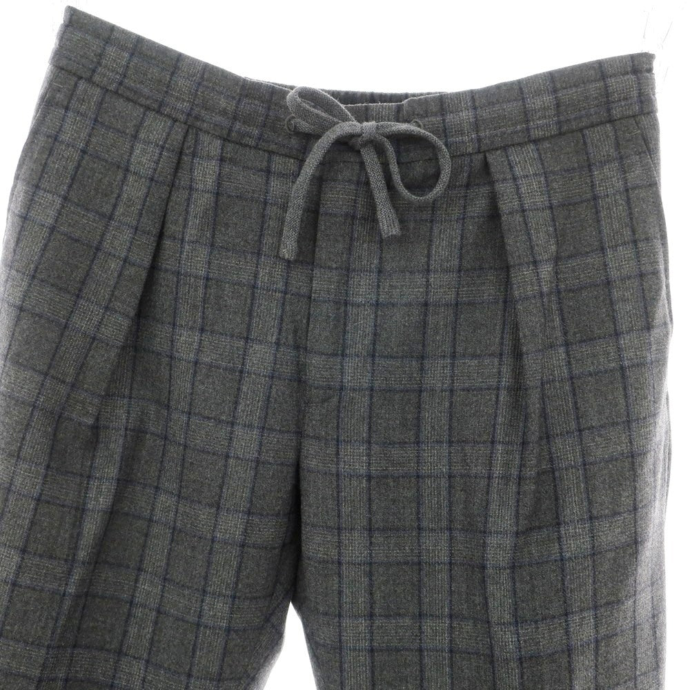 【新品】インコテックス INCOTEX ウールカシミヤ チェック イージースラックスパンツ ダークグレーxブルー【 48 】【 状態ランクN 】【 メンズ 】