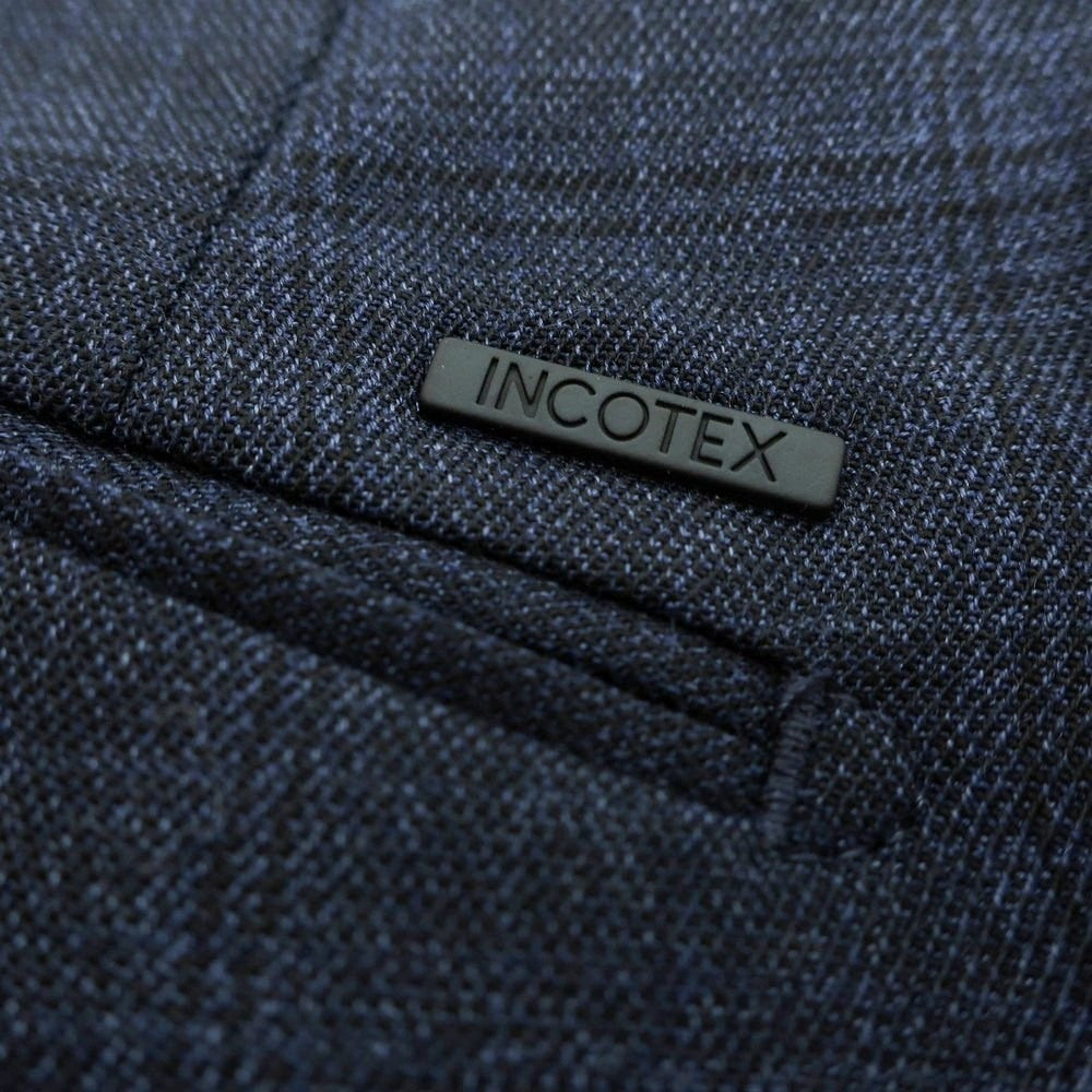 【新品】インコテックス スローウェア INCOTEX SLOWEAR TEKNOSARTORIAL ストレッチ ポリエステルウール チェック ドレススラックスパンツ ネイビーxブラック【 50 】【 状態ランクN 】【 メンズ 】