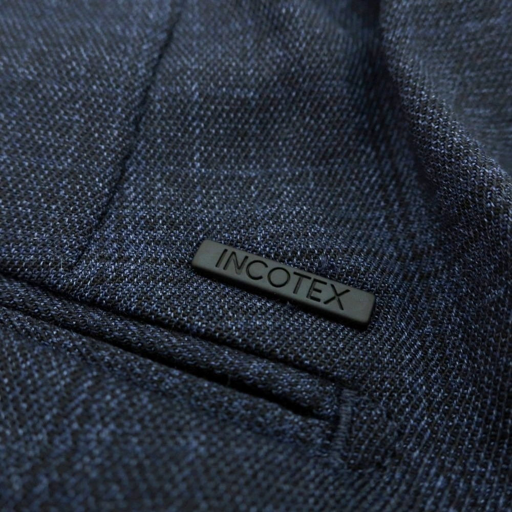 【新品】インコテックス スローウェア INCOTEX SLOWEAR TEKNOSARTORIAL ストレッチ ポリエステルウール チェック イージースラックスパンツ ネイビーxブラック【 50 】【 状態ランクN 】【 メンズ 】
