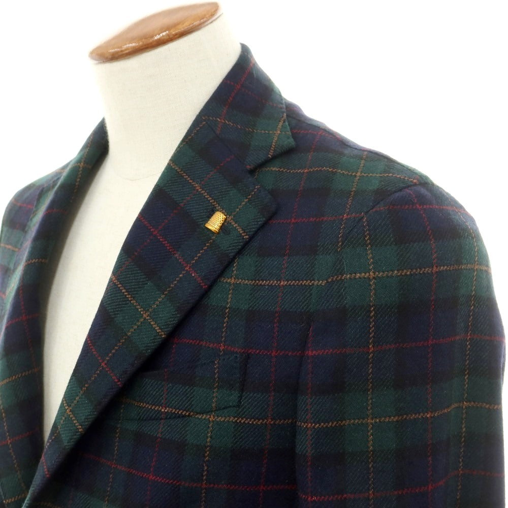 【新品】サルトリア ラトーレ SARTORIA LATORRE ウールナイロン チェック 2つボタンスーツ ネイビーxグリーン【 46 】【 状態ランクN 】【 メンズ 】