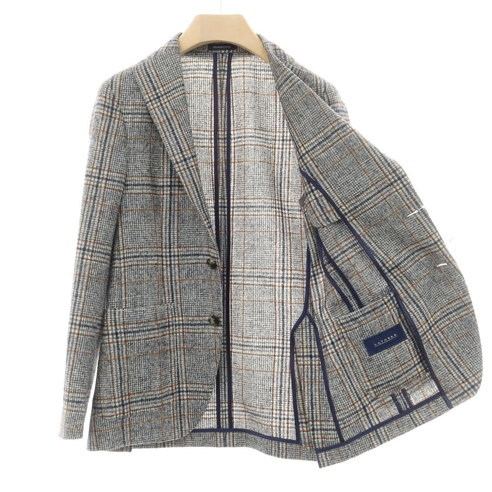 【新品】サルトリア ラトーレ SARTORIA LATORRE ウールアルパカ チェック テーラードジャケット ネイビーxホワイト【 44 】【 状態ランクN 】【 メンズ 】[EPD]