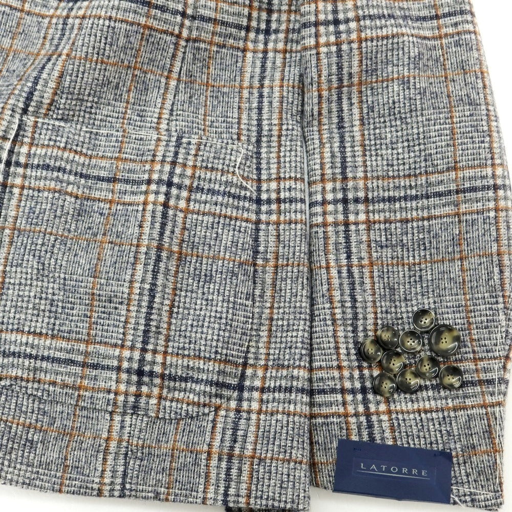 【新品】サルトリア ラトーレ SARTORIA LATORRE ウールアルパカ チェック テーラードジャケット ネイビーxホワイト【 44 】【 状態ランクN 】【 メンズ 】[EPD]