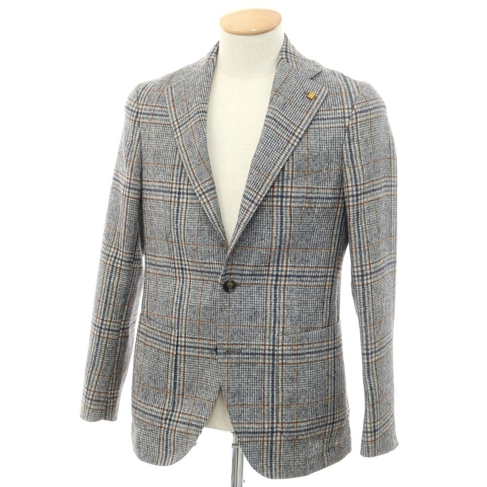【新品】サルトリア ラトーレ SARTORIA LATORRE ウールアルパカ チェック テーラードジャケット ネイビーxホワイト【サイズ44】【 状態ランクN 】【 メンズ 】[EPD]