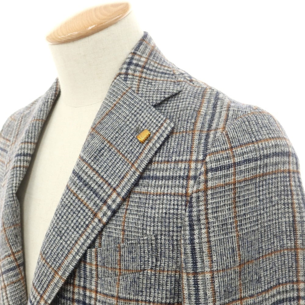 【新品】サルトリア ラトーレ SARTORIA LATORRE ウールアルパカ チェック テーラードジャケット ネイビーxホワイト【サイズ44】【 状態ランクN 】【 メンズ 】[EPD]