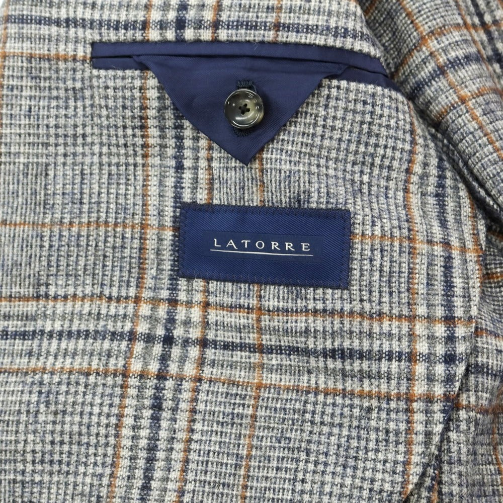 【新品】サルトリア ラトーレ SARTORIA LATORRE ウールアルパカ チェック テーラードジャケット ネイビーxホワイト【サイズ44】【 状態ランクN 】【 メンズ 】[EPD]
