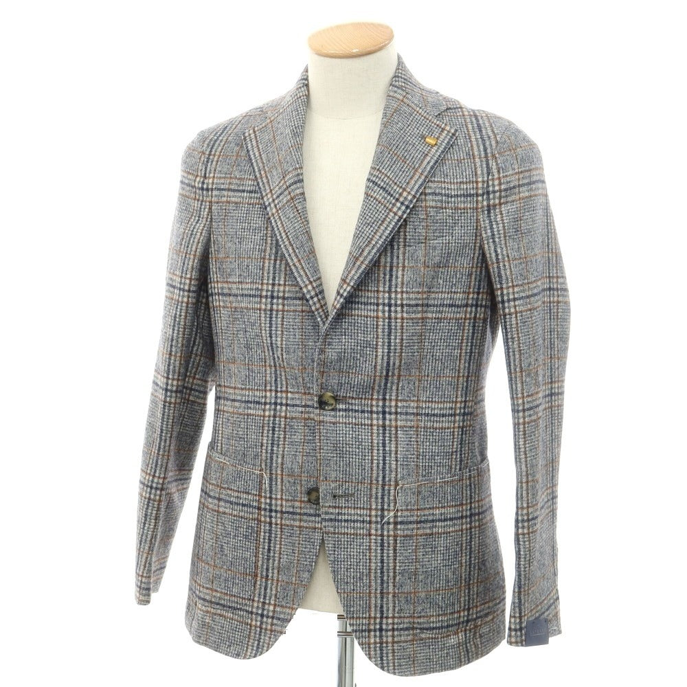 【新品】サルトリア ラトーレ SARTORIA LATORRE ウールアルパカ チェック テーラードジャケット ネイビーxホワイト【サイズ44】【 状態ランクN 】【 メンズ 】[EPD]