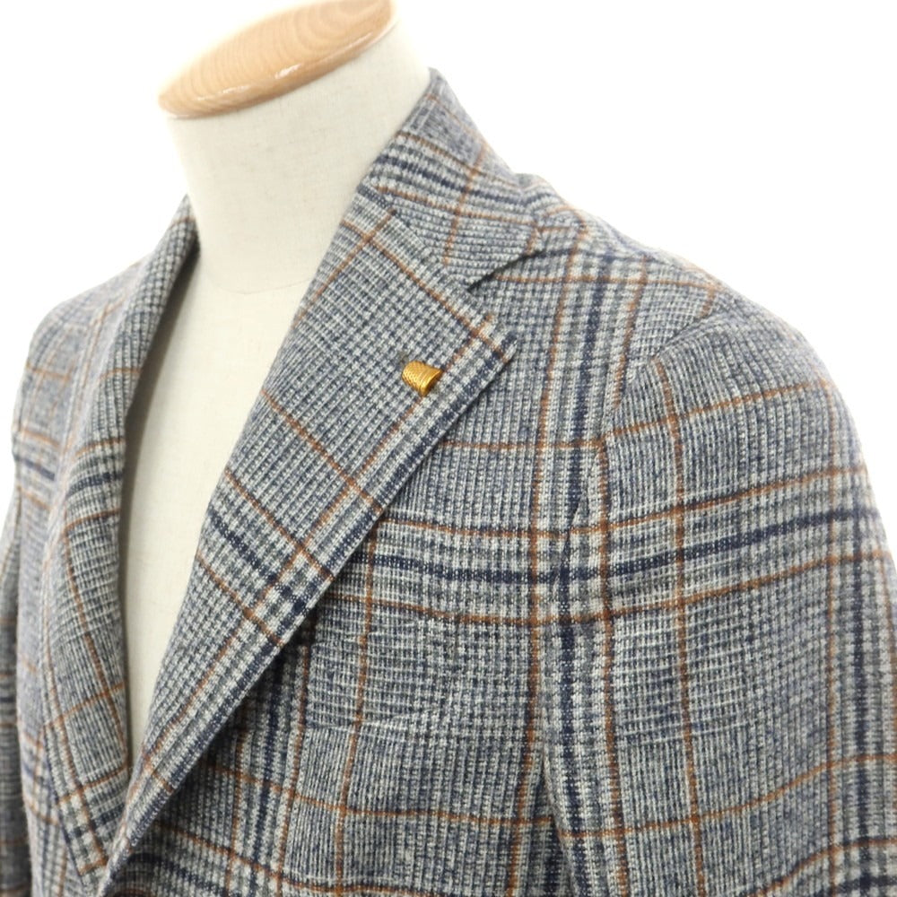 【新品】サルトリア ラトーレ SARTORIA LATORRE ウールアルパカ チェック テーラードジャケット ネイビーxホワイト【サイズ44】【 状態ランクN 】【 メンズ 】[EPD]