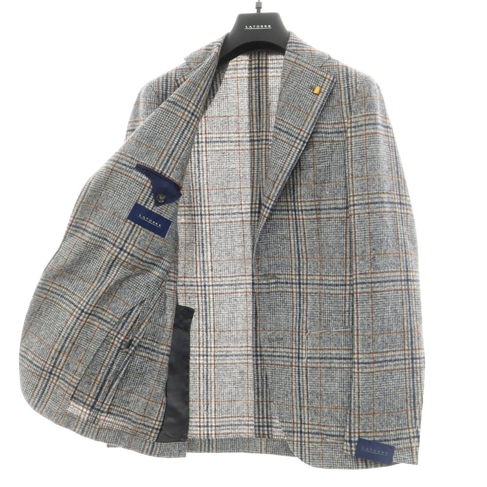 【新品】サルトリア ラトーレ SARTORIA LATORRE ウールアルパカ チェック テーラードジャケット ネイビーxホワイト【サイズ44】【 状態ランクN 】【 メンズ 】[EPD]