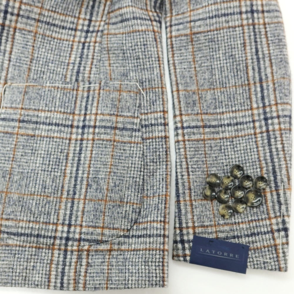 【新品】サルトリア ラトーレ SARTORIA LATORRE ウールアルパカ チェック テーラードジャケット ネイビーxホワイト【サイズ44】【 状態ランクN 】【 メンズ 】[EPD]