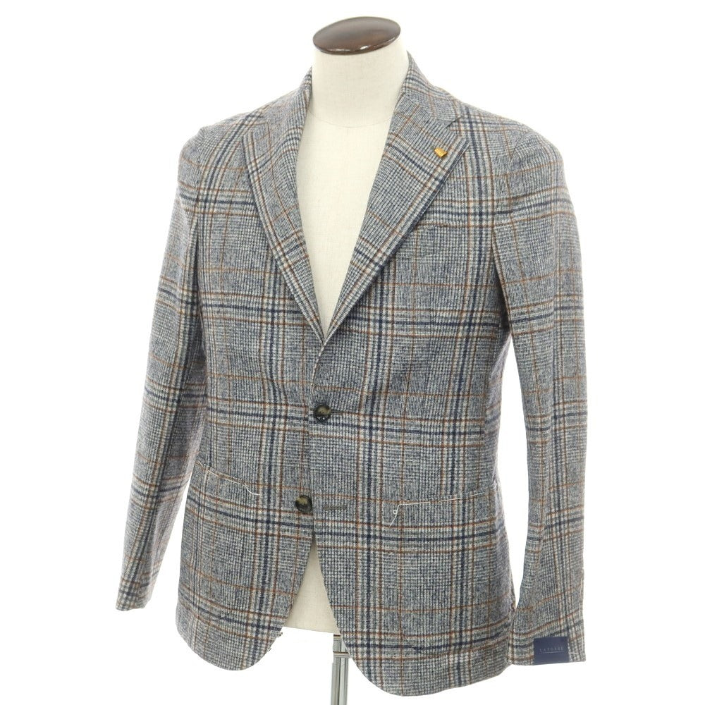 【新品】サルトリア ラトーレ SARTORIA LATORRE ウールアルパカ チェック テーラードジャケット ネイビーxホワイト【 48 】【 状態ランクN 】【 メンズ 】