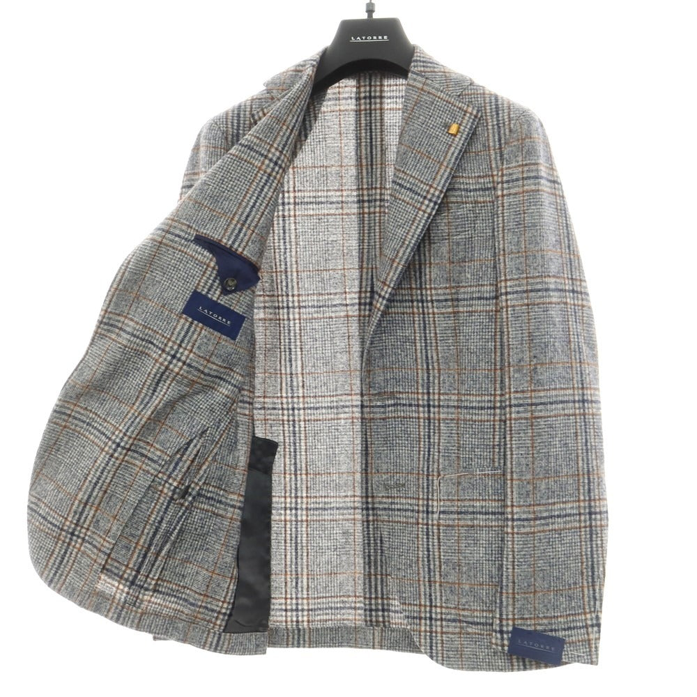 [New] SARTORIA LATORRE wool alpaca check tailored jacket, navy x white [48] [Condition rank N] [Men&