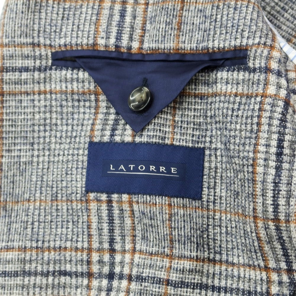 [New] SARTORIA LATORRE wool alpaca check tailored jacket, navy x white [48] [Condition rank N] [Men&
