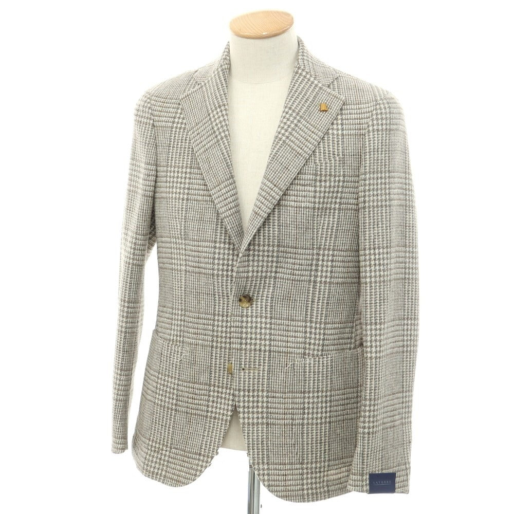【新品】サルトリア ラトーレ SARTORIA LATORRE ウール チェック テーラードジャケット オフホワイトxグレー×ブラウン【 46 】【 状態ランクN 】【 メンズ 】[EPD]
