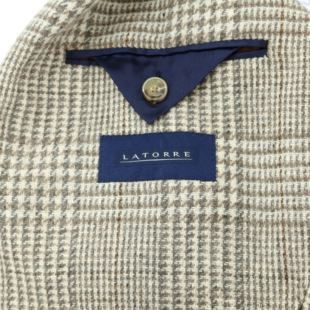 【新品】サルトリア ラトーレ SARTORIA LATORRE ウール チェック テーラードジャケット オフホワイトxグレー×ブラウン【 46 】【 状態ランクN 】【 メンズ 】[EPD]