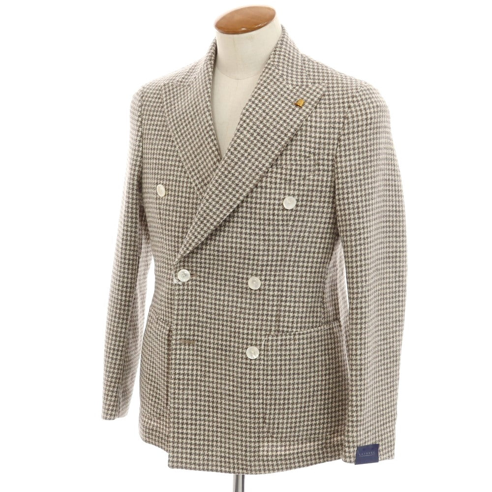 【新品】サルトリア ラトーレ SARTORIA LATORRE ウール チェック ダブル テーラードジャケット オフホワイトxグレー×ブラウン【 46 】【 状態ランクN 】【 メンズ 】