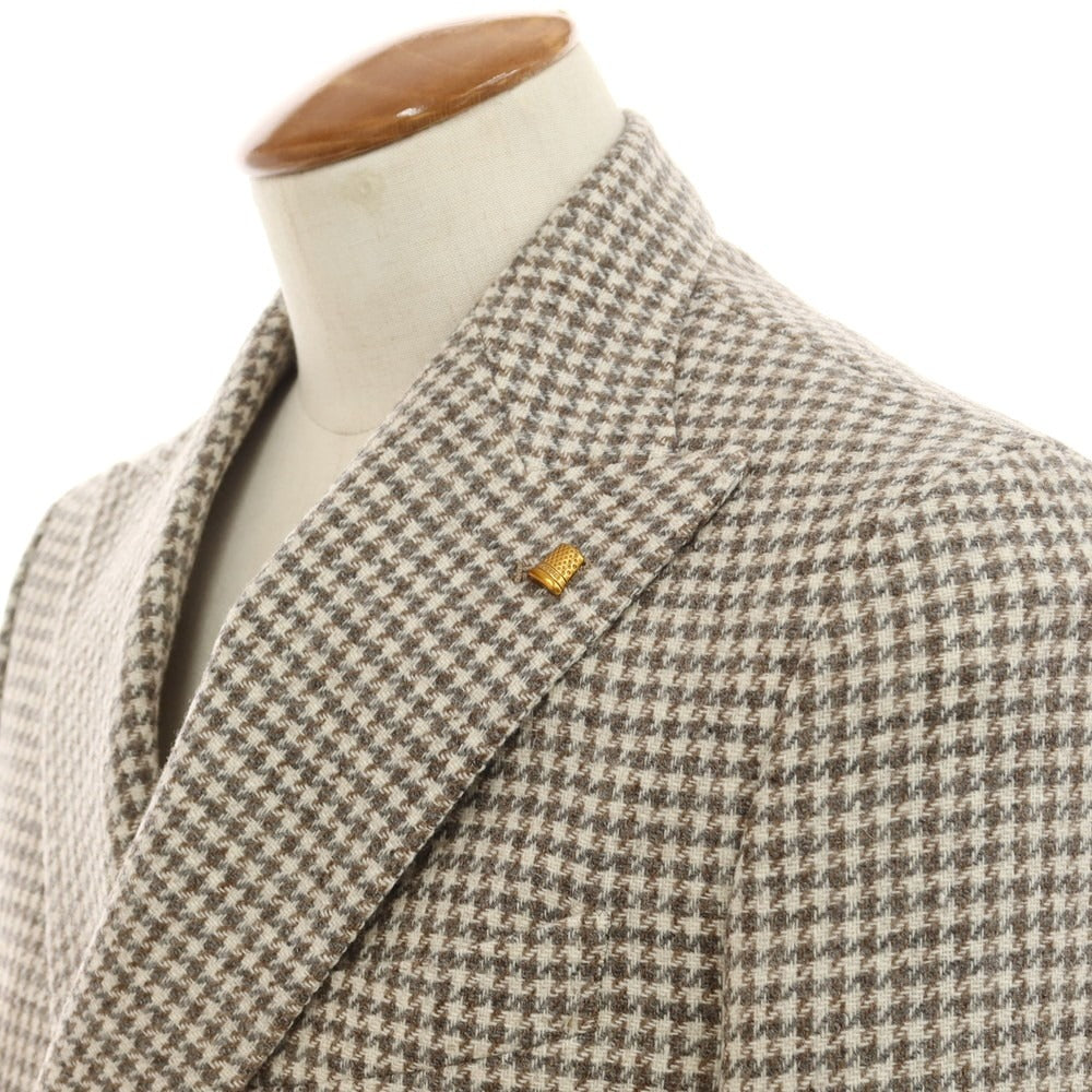 【新品】サルトリア ラトーレ SARTORIA LATORRE ウール チェック ダブル テーラードジャケット オフホワイトxグレー×ブラウン【 46 】【 状態ランクN 】【 メンズ 】