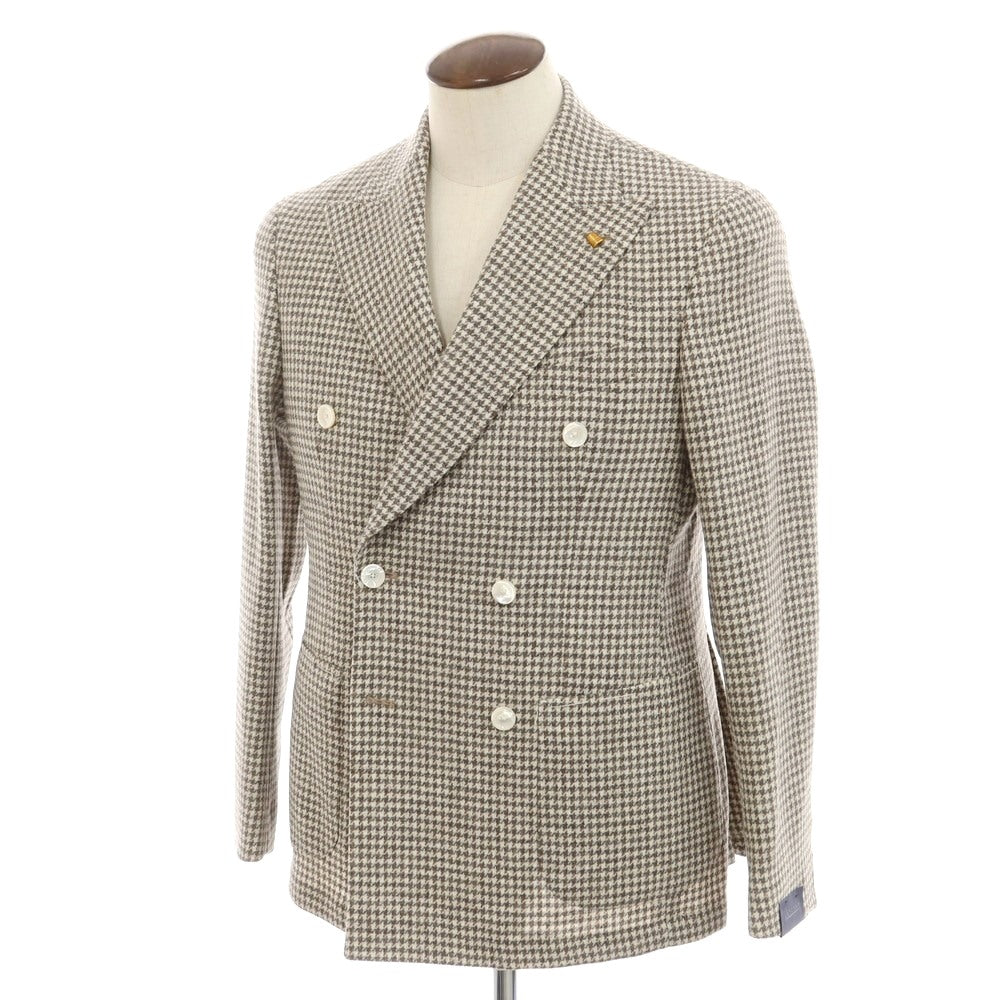 【新品】サルトリア ラトーレ SARTORIA LATORRE ウール チェック ダブル  テーラードジャケット オフホワイトxグレー×ブラウン【 50 】【 状態ランクN 】【 メンズ 】