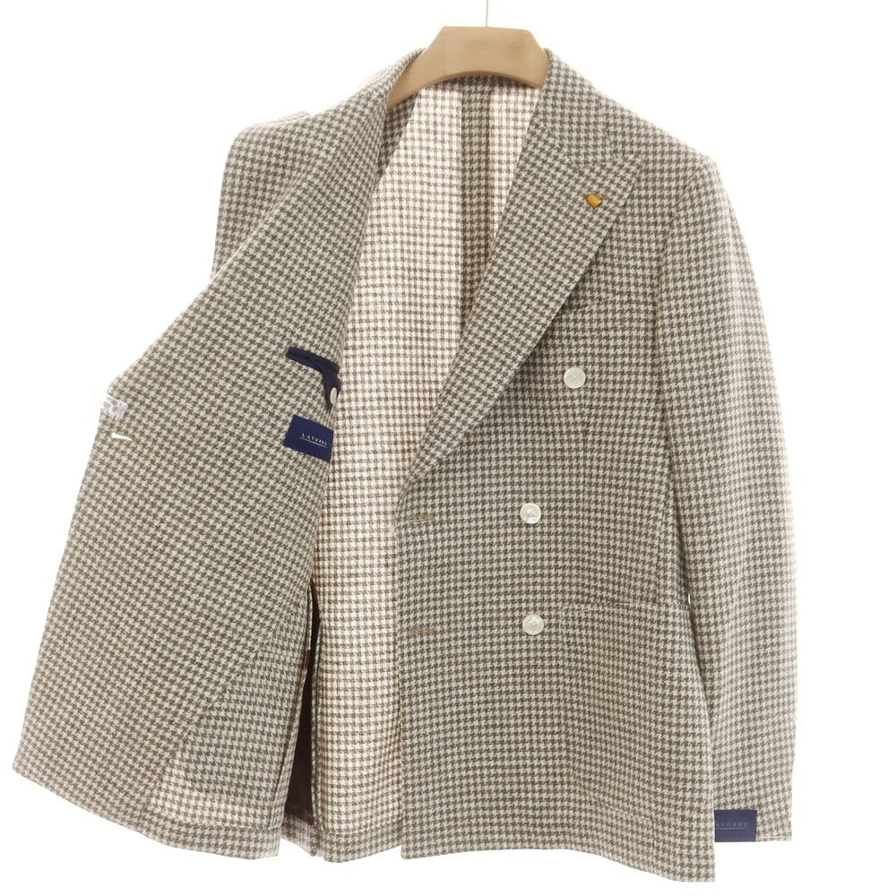 [New] SARTORIA LATORRE Wool Check Double Breasted Tailored Jacket Off-White x Gray x Brown [50] [Condition Rank N] [Men&