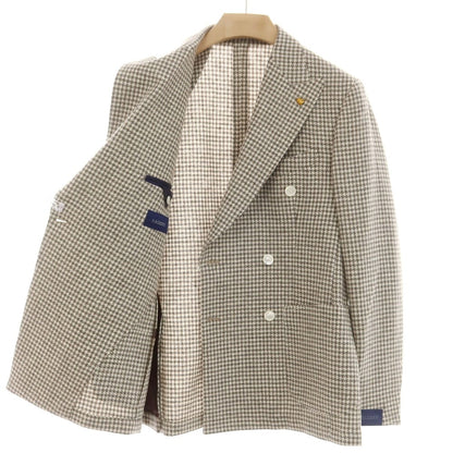 [New] SARTORIA LATORRE Wool Check Double Breasted Tailored Jacket Off-White x Gray x Brown [50] [Condition Rank N] [Men&