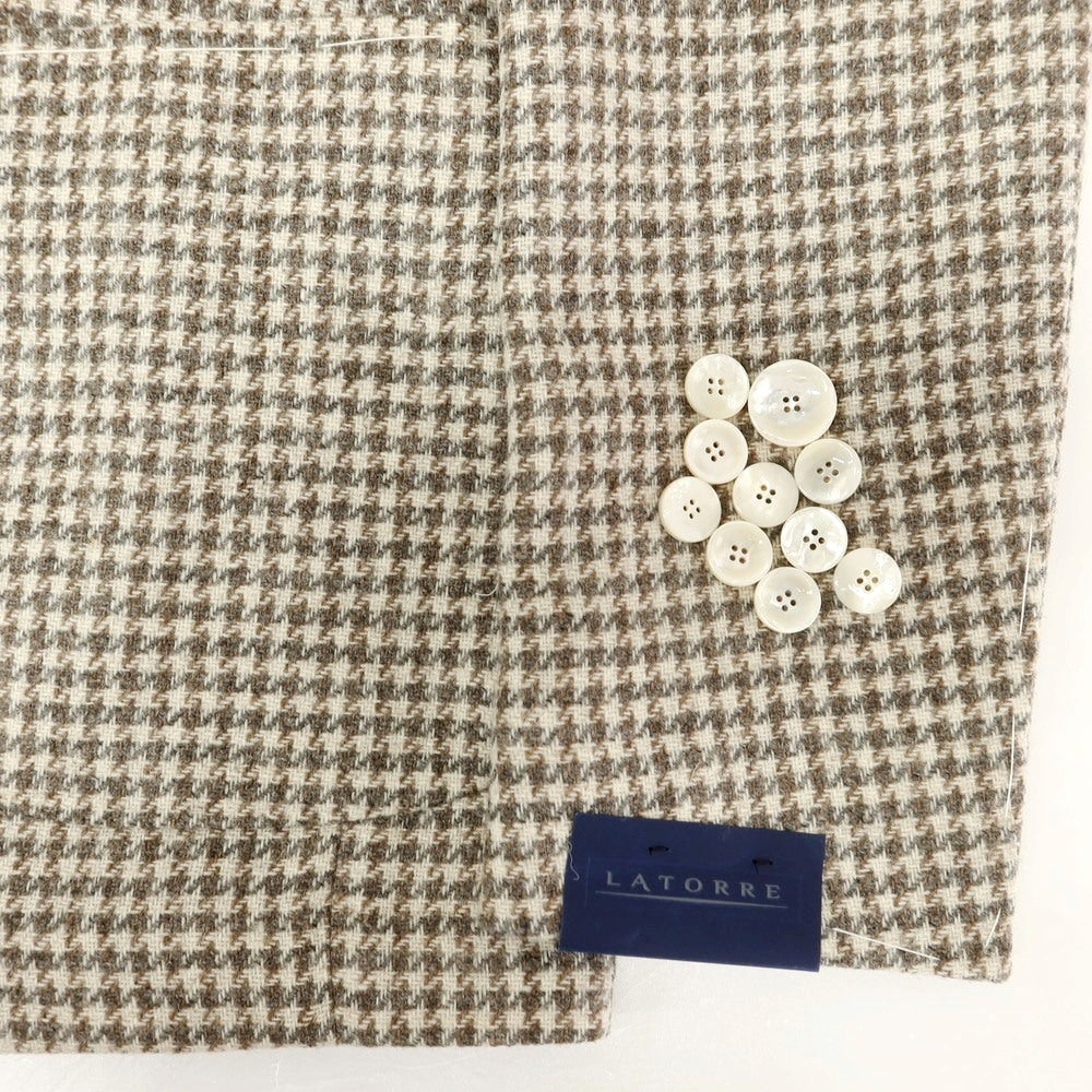 [New] SARTORIA LATORRE Wool Check Double Breasted Tailored Jacket Off-White x Gray x Brown [50] [Condition Rank N] [Men&