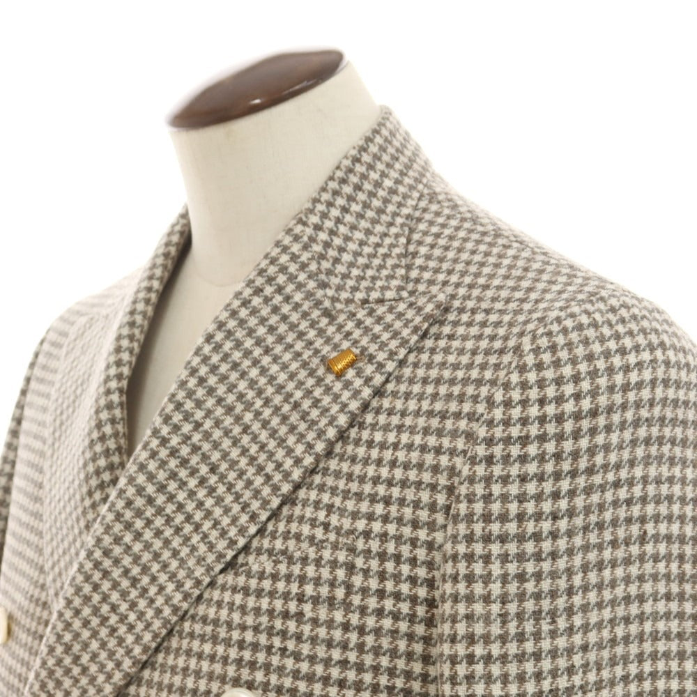 【新品】サルトリア ラトーレ SARTORIA LATORRE ウール チェック ダブル  テーラードジャケット オフホワイトxグレー×ブラウン【 52 】【 状態ランクN 】【 メンズ 】