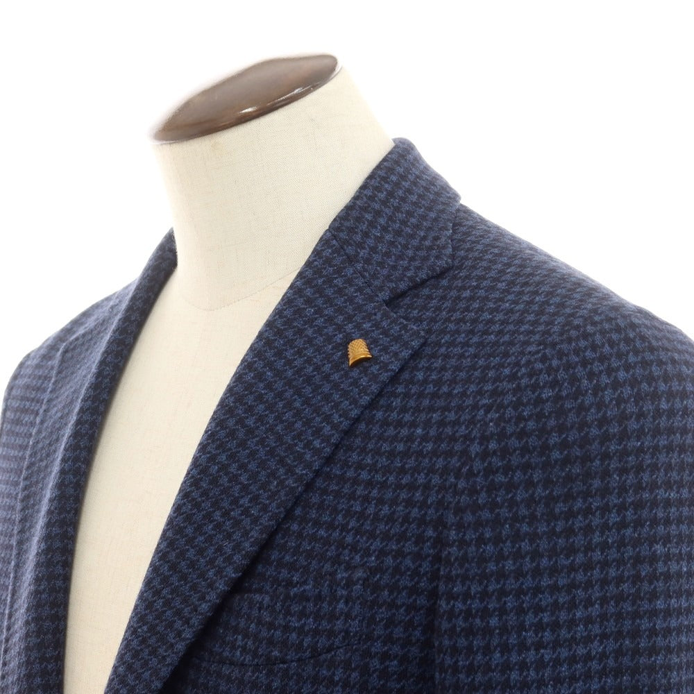 [New] SARTORIA LATORRE Houndstooth Jersey Tailored Jacket Dark Blue x Black [50] [Condition Rank N] [Men&