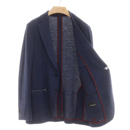 [New] SARTORIA LATORRE Houndstooth Jersey Tailored Jacket Dark Blue x Black [50] [Condition Rank N] [Men&