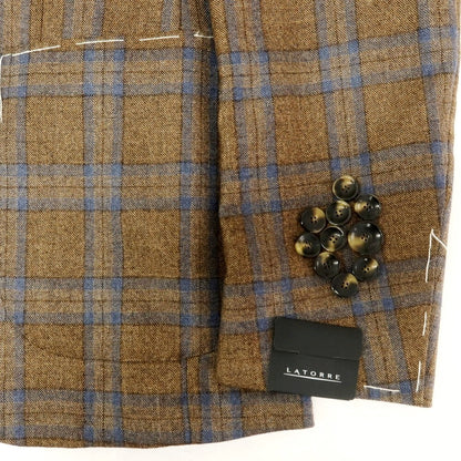 [New] SARTORIA LATORRE Wool Check Tailored Jacket Brown x Blue [44] [Condition Rank N] [Men&