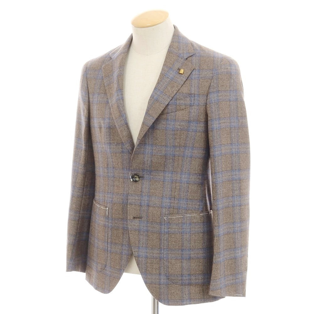 【新品】サルトリア ラトーレ SARTORIA LATORRE ウール チェック テーラードジャケット グレージュxブルー【 44 】【 状態ランクN 】【 メンズ 】
