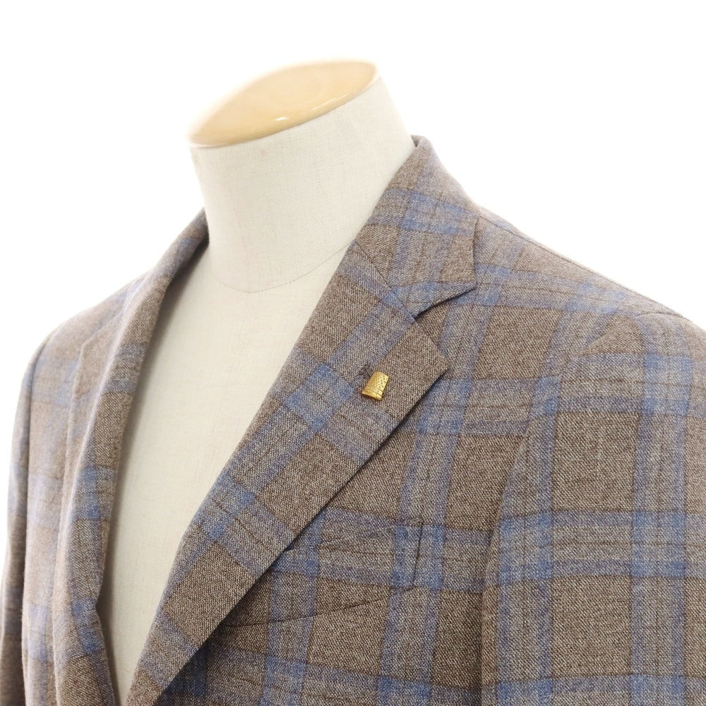 【新品】サルトリア ラトーレ SARTORIA LATORRE ウール チェック テーラードジャケット グレージュxブルー【 44 】【 状態ランクN 】【 メンズ 】