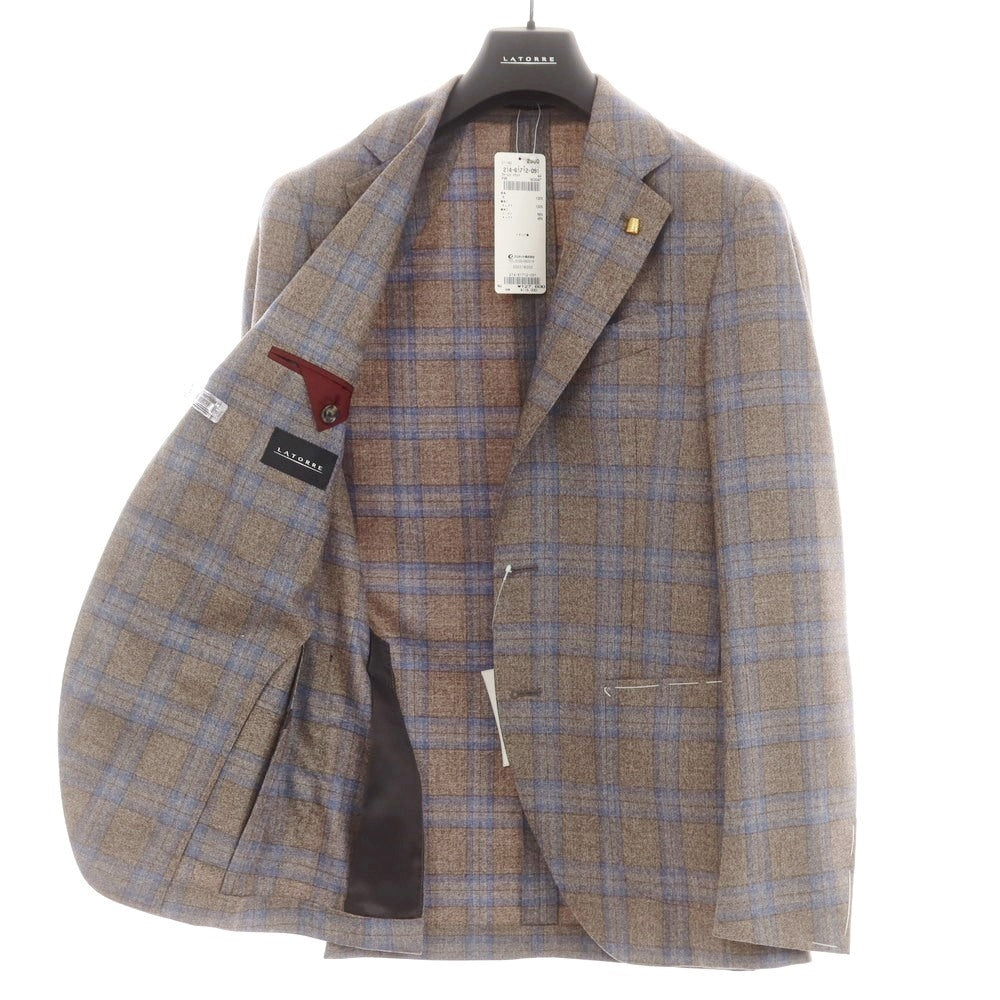 [New] SARTORIA LATORRE Wool Check Tailored Jacket Greige x Blue [44] [Condition Rank N] [Men&
