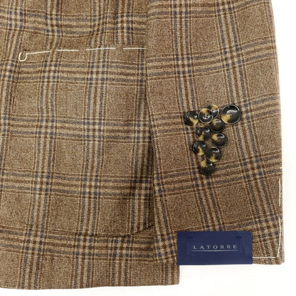 【新品】サルトリア ラトーレ SARTORIA LATORRE ウール チェック テーラードジャケット ブラウンxブルー【 44 】【 状態ランクN 】【 メンズ 】