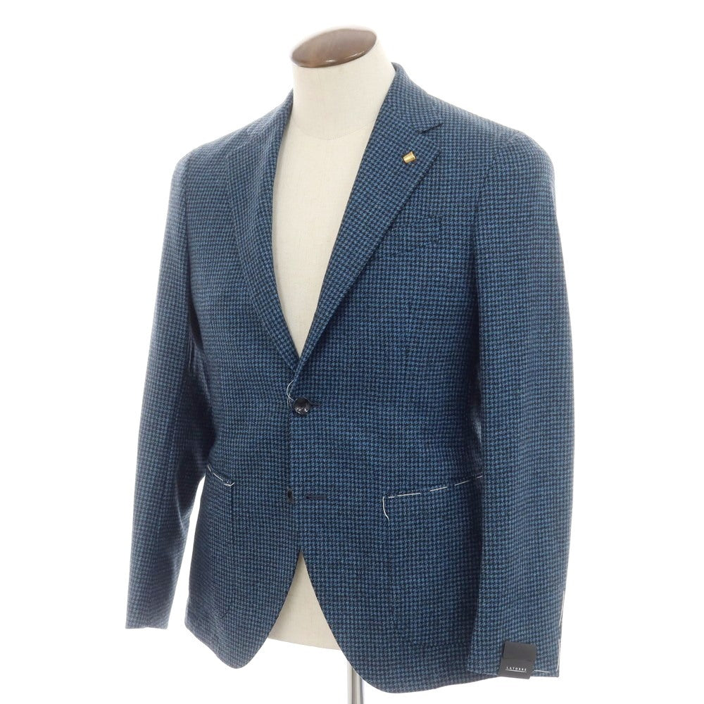 [New] SARTORIA LATORRE wool houndstooth tailored jacket, blue x black [48] [Condition Rank N] [Men&